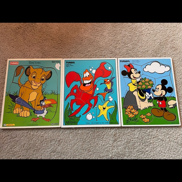 Disney Other - Playskool Wooden Tray Puzzles Lot of 3 Disney Mickey Minnie Lion King COMPLETE!